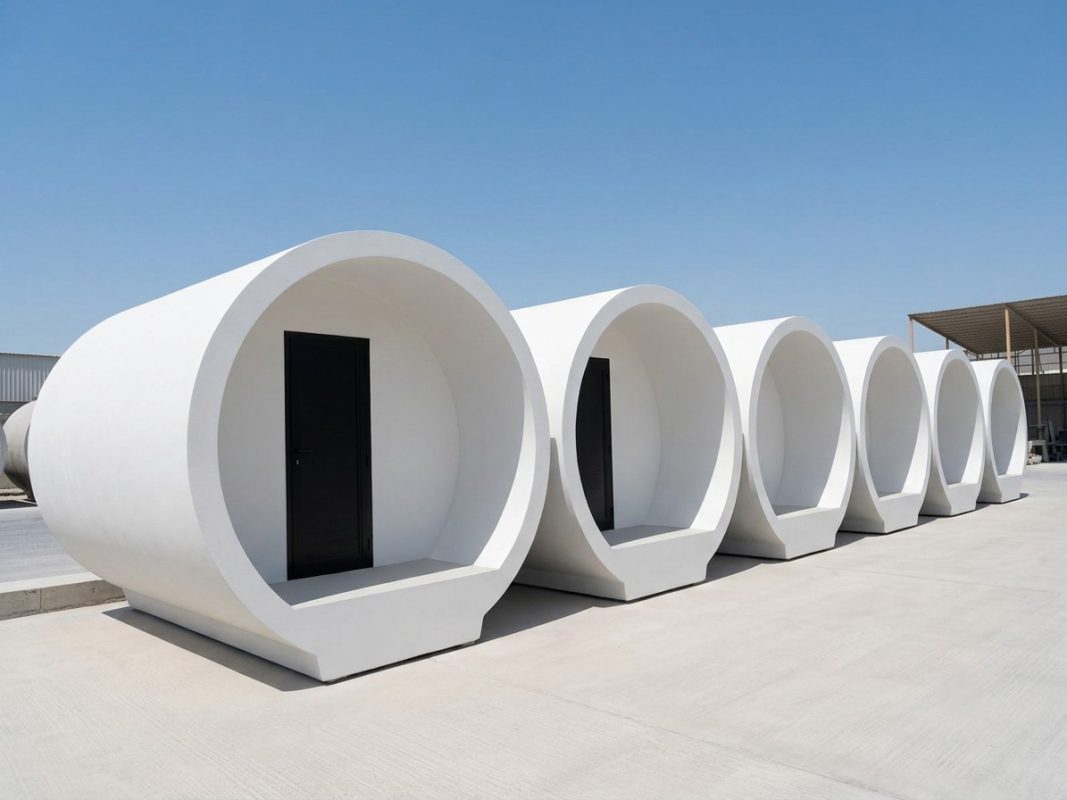 White precast capsule rest area shelters