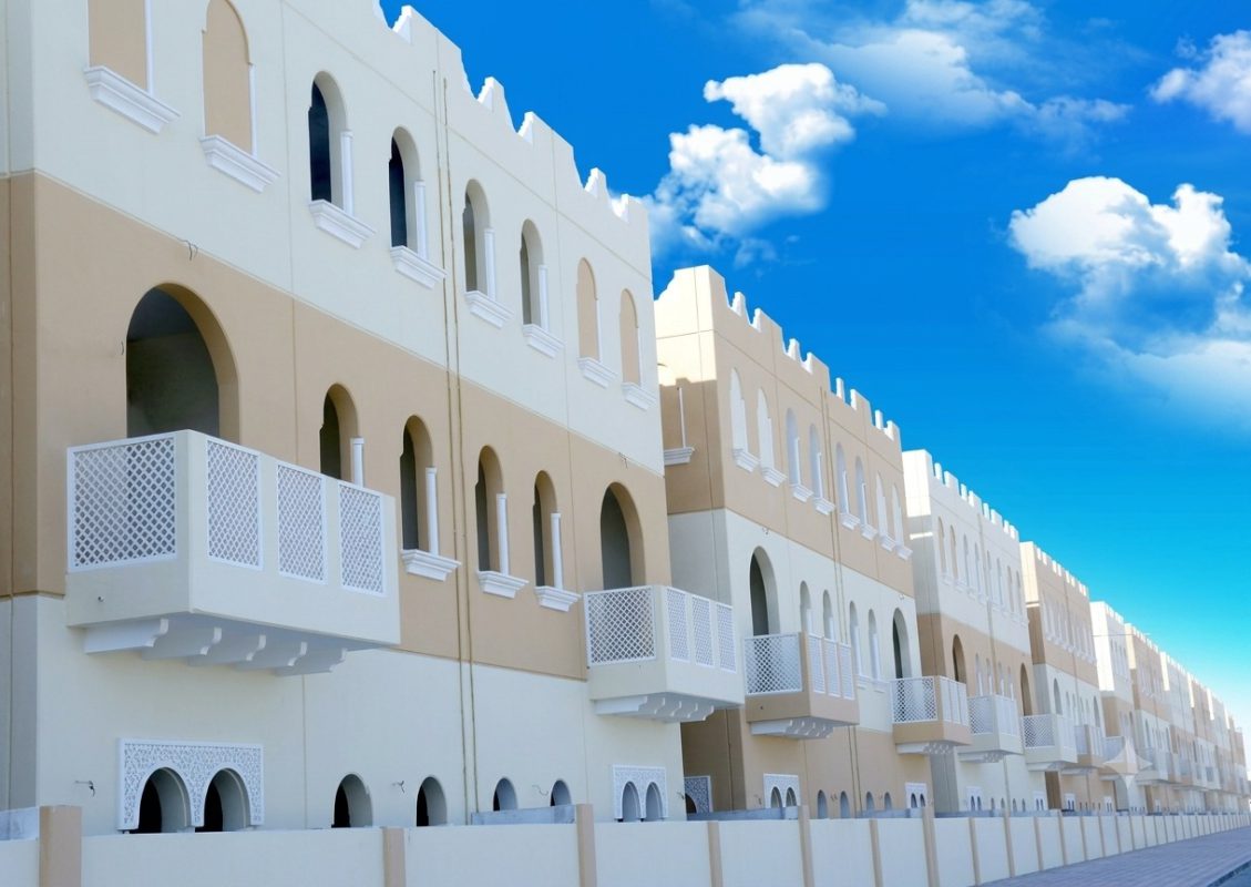 Shahama beige precast villa rows with Emirati arches