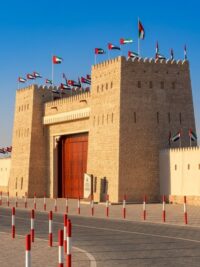 Sheikh Zayed Heritage Festival precast fortress with UAE flags
