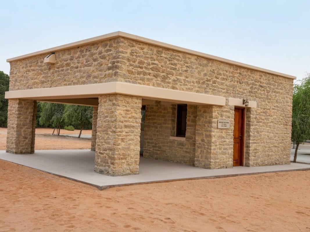Single stone-clad precast chalet pavilion